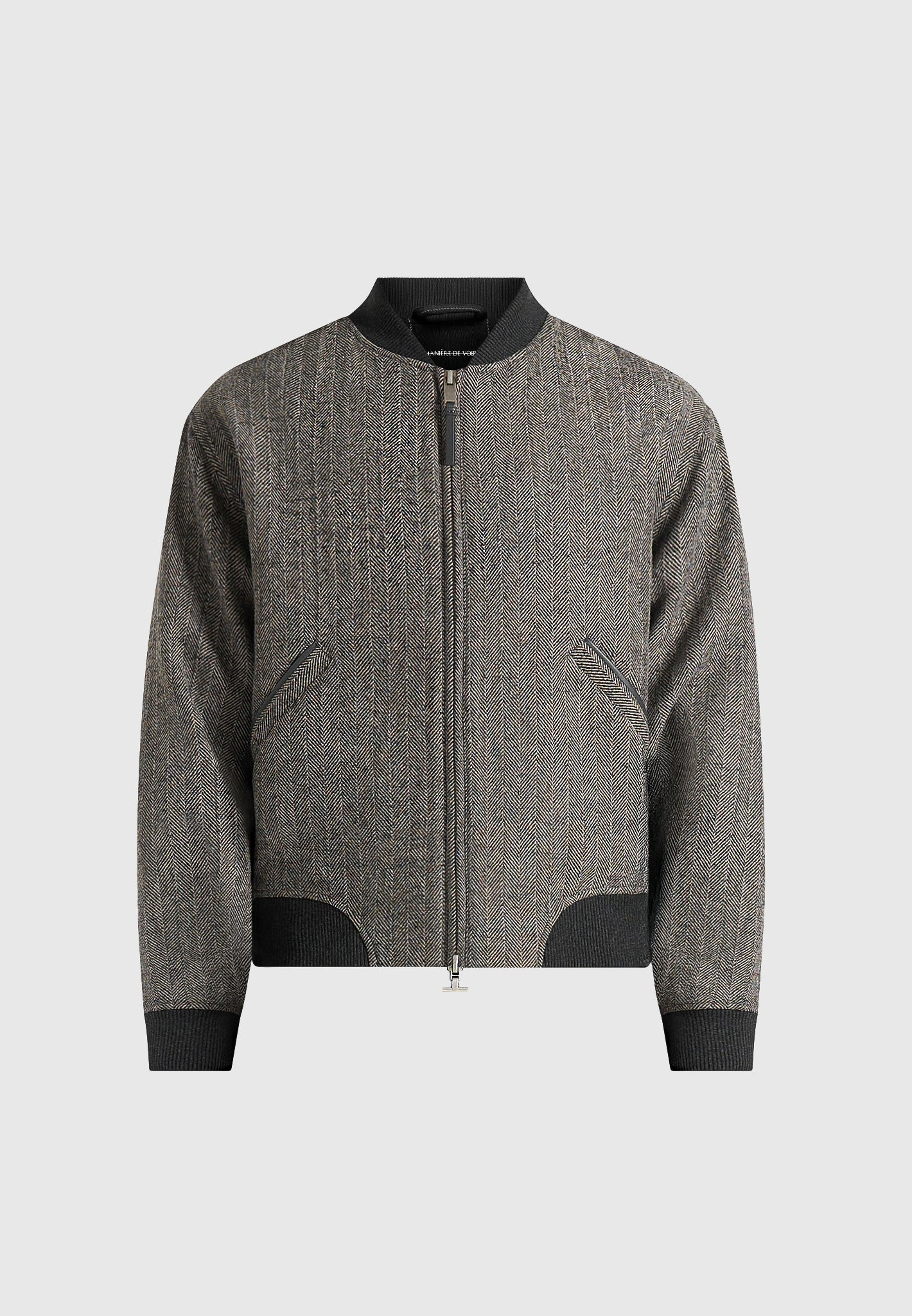 Leandro - Herringbone Wool Bomber Jacket - Grey
