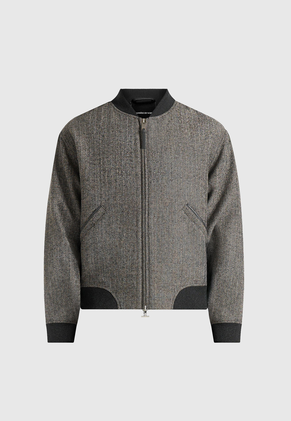 Leandro - Herringbone Wool Bomber Jacket - Grey