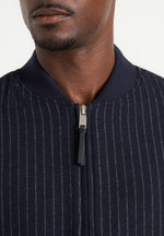 Leandro - Pinstripe Wool Bomber Jacket - Navy