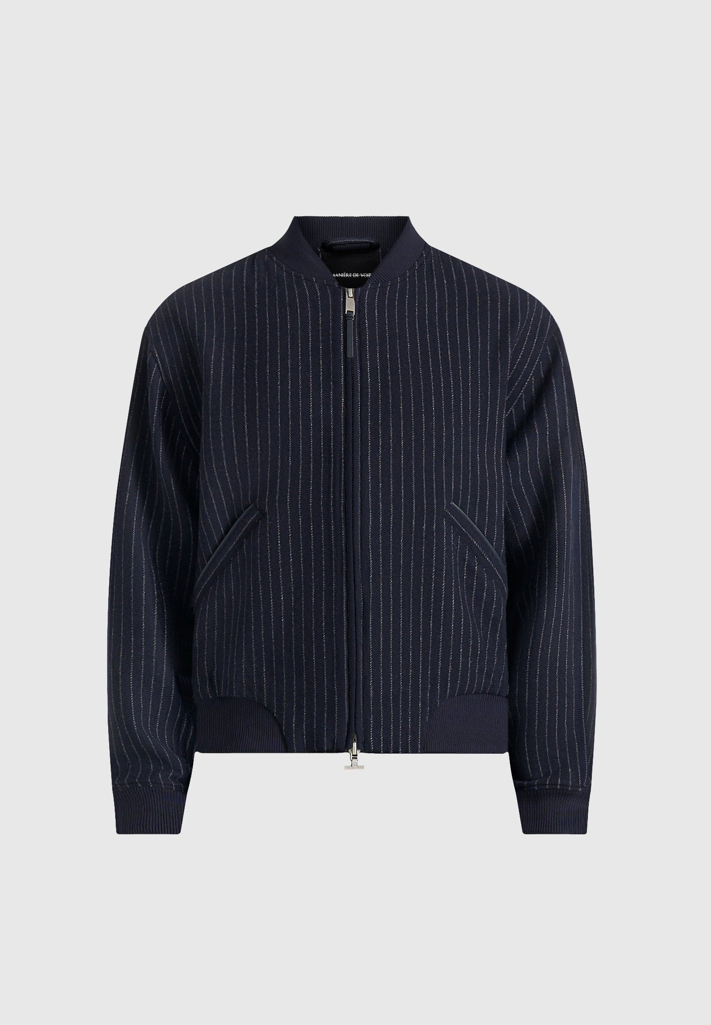 Leandro - Pinstripe Wool Bomber Jacket - Navy