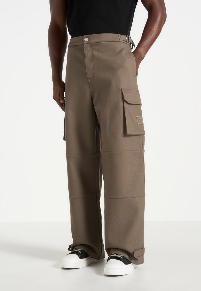 Mathis - Twill Signature Wide Leg Cargo Trousers - Olive