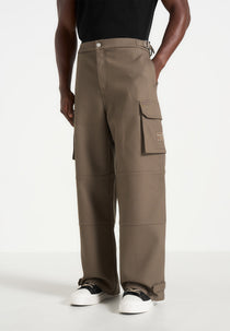 Mathis - Twill Signature Wide Leg Cargo Trousers - Olive
