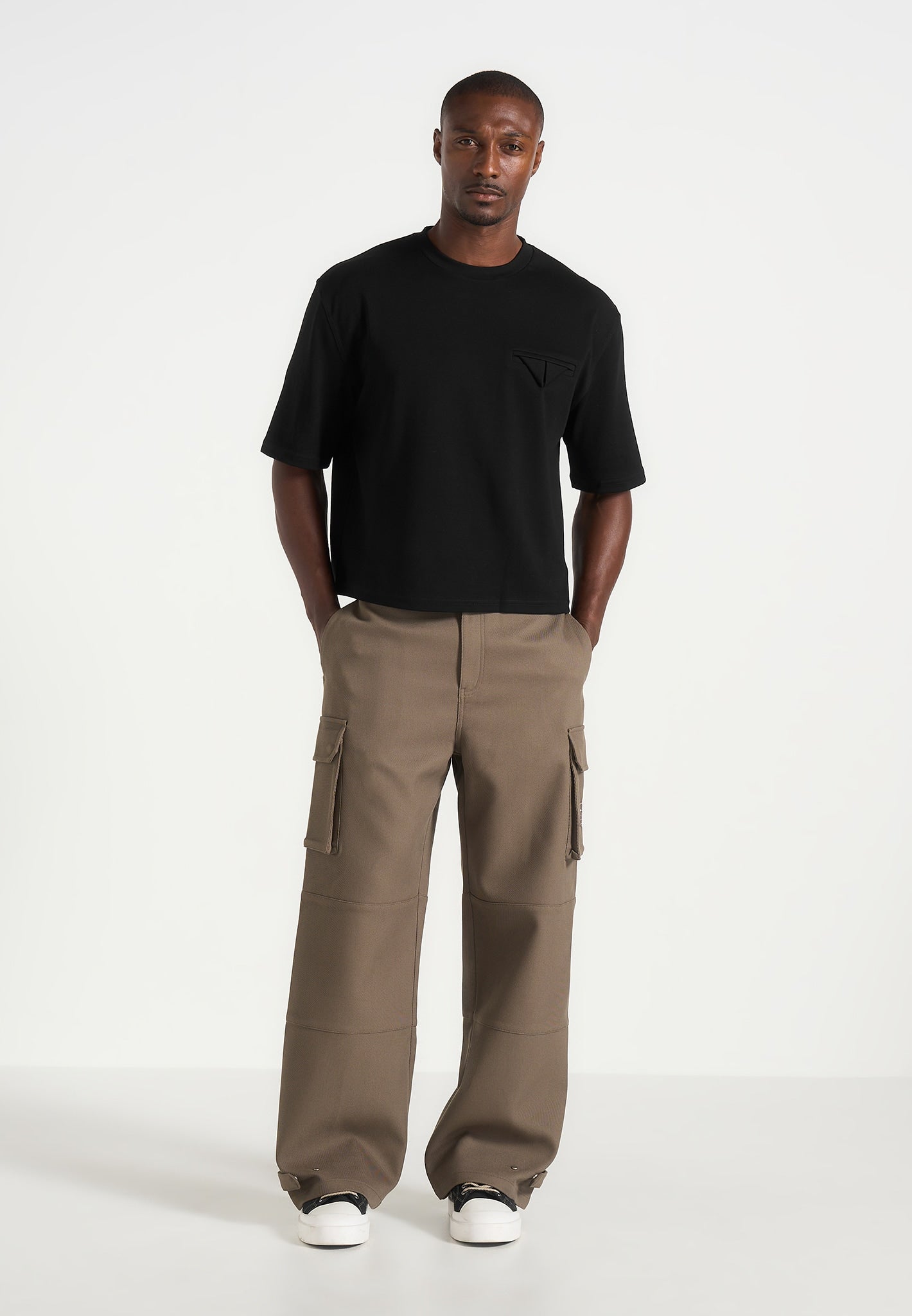 Mathis - Twill Signature Wide Leg Cargo Trousers - Olive