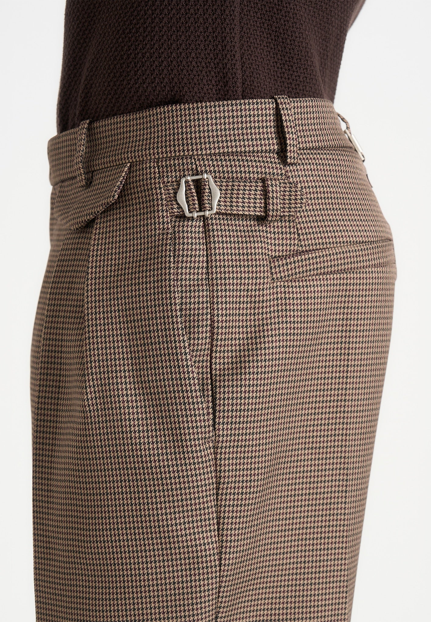 Pierre - Houndstooth Twin Pleat Trousers - Brown