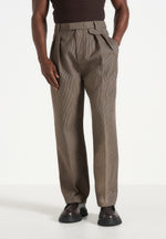Pierre - Houndstooth Twin Pleat Trousers - Brown