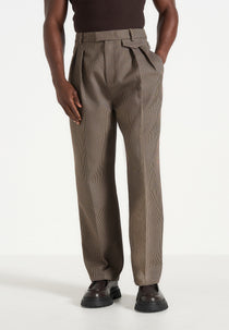 Pierre - Houndstooth Twin Pleat Trousers - Brown