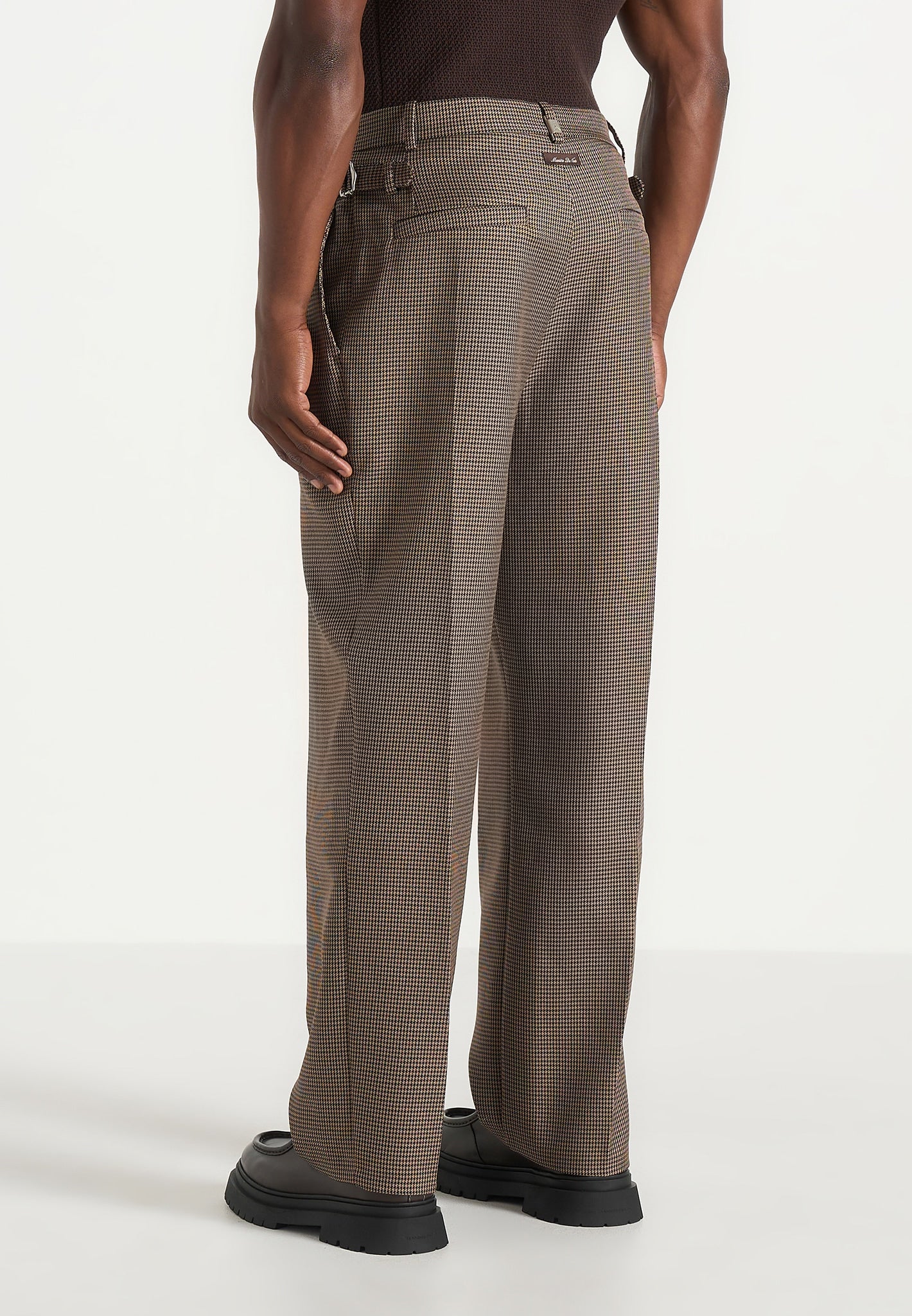 Pierre - Houndstooth Twin Pleat Trousers - Brown