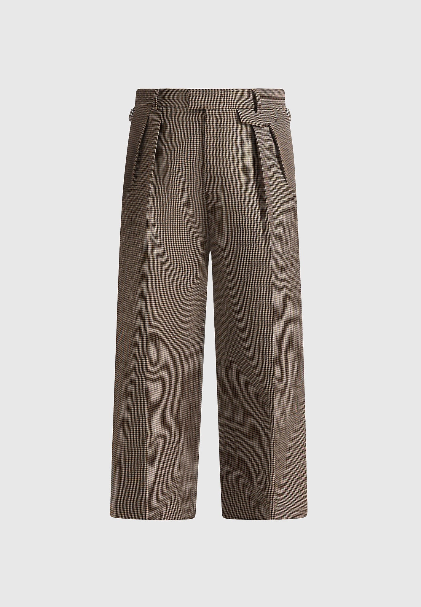 Pierre - Houndstooth Twin Pleat Trousers - Brown