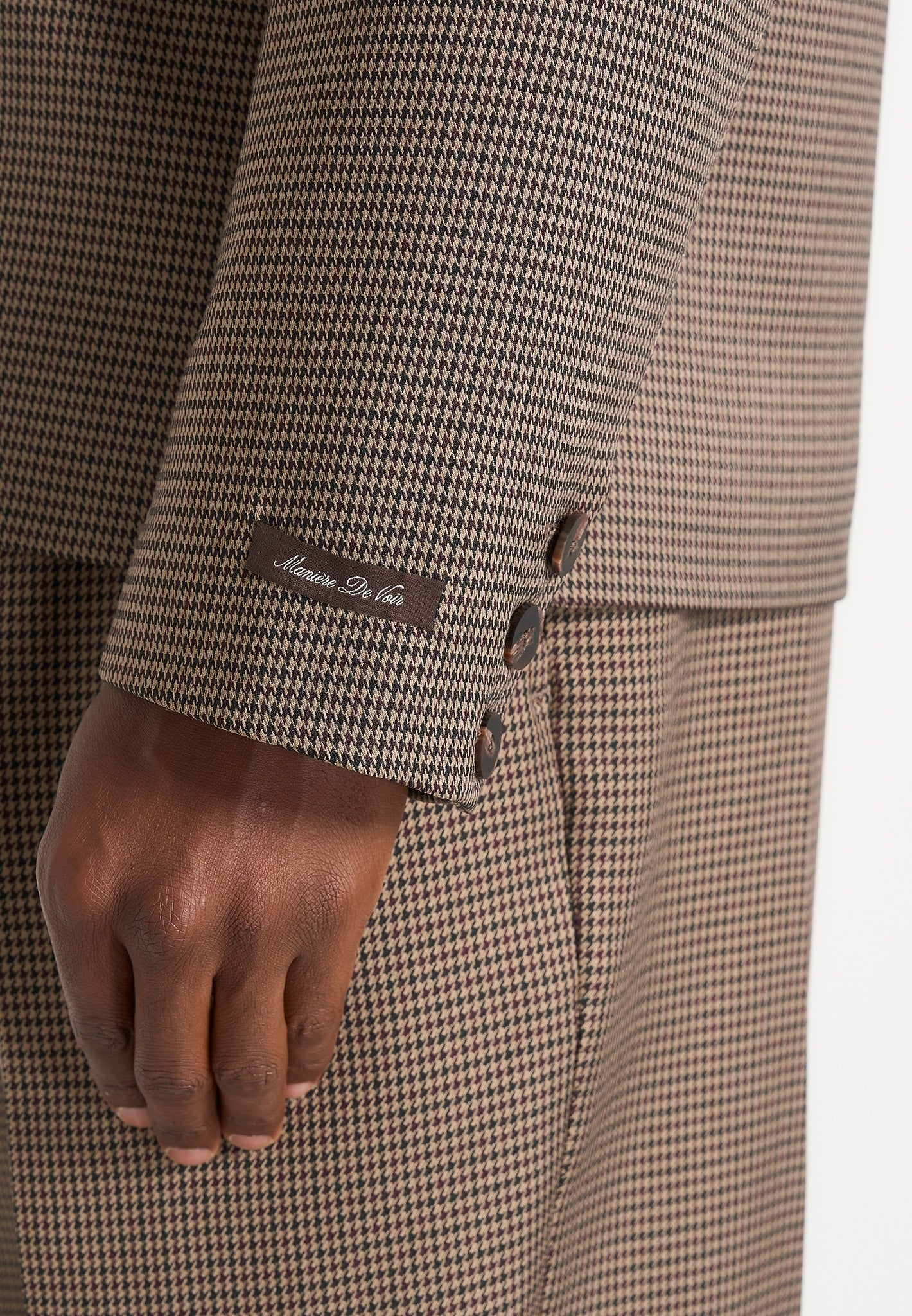 Didier - Houndstooth Double Breasted Suit Blazer - Brown