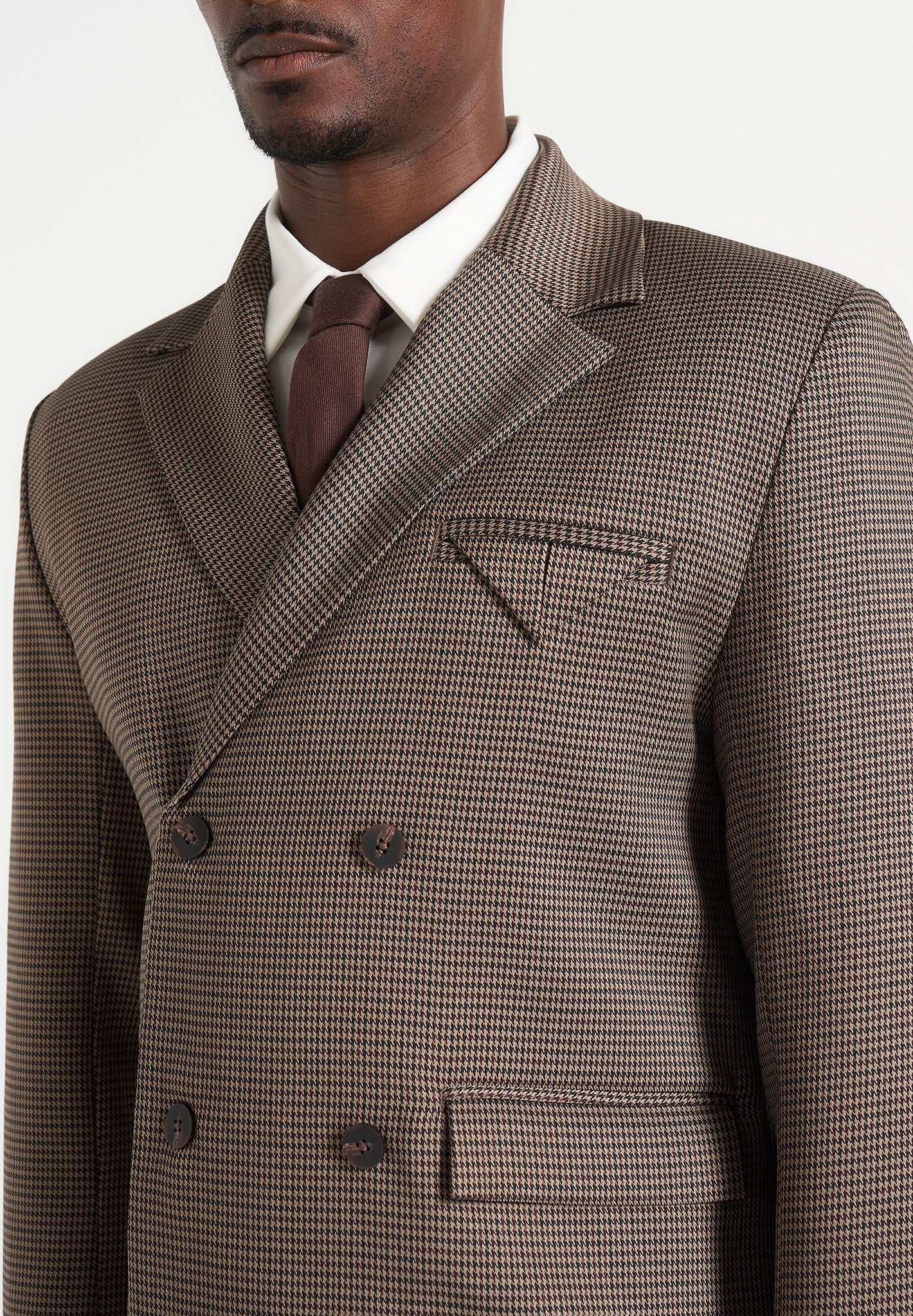 Didier - Houndstooth Double Breasted Blazer - Brown