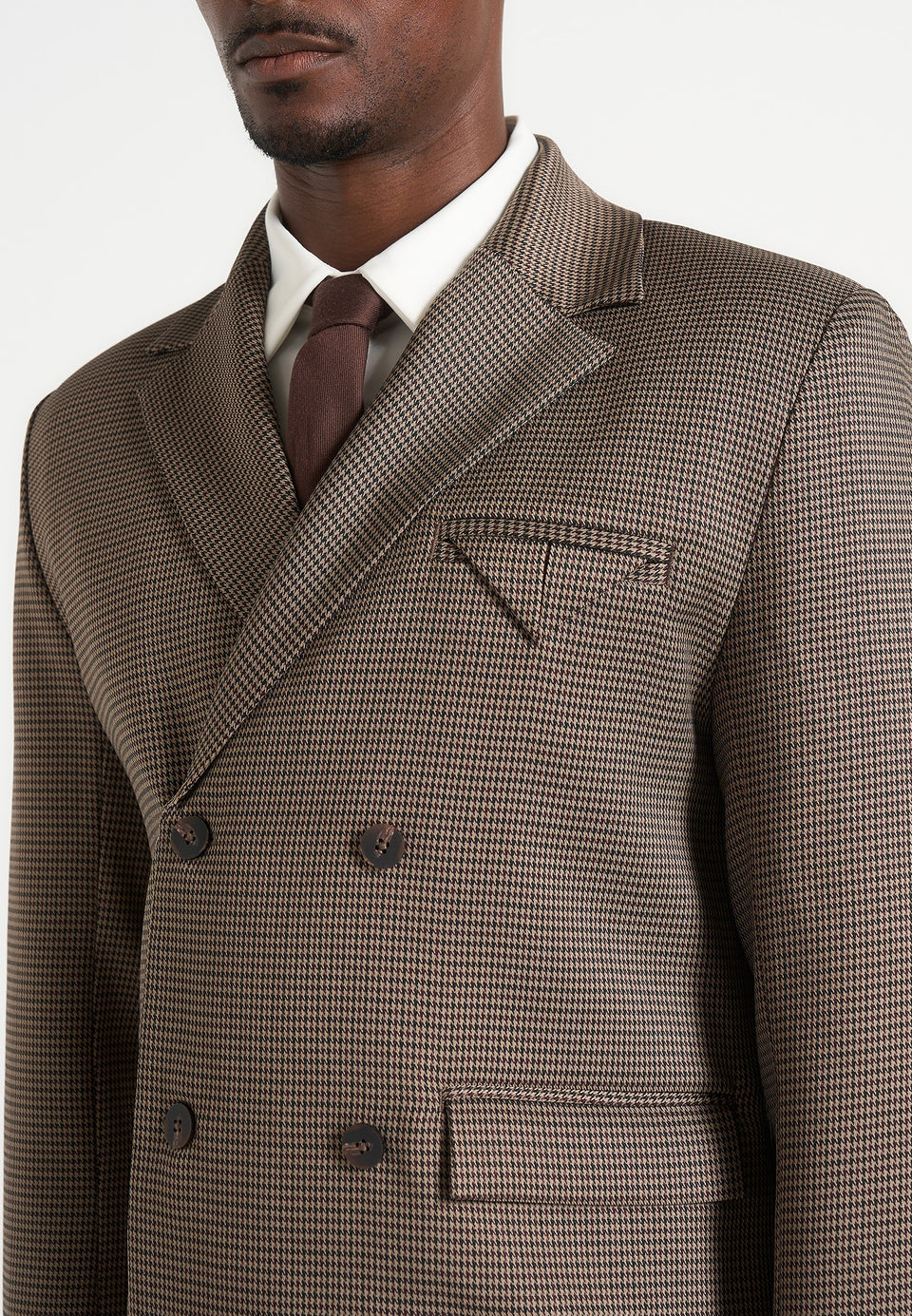 Didier - Houndstooth Double Breasted Suit Blazer - Brown