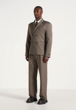 Didier - Houndstooth Double Breasted Suit Blazer - Brown