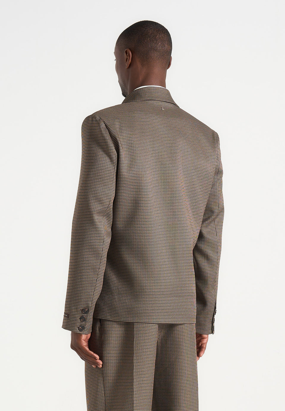 Didier - Houndstooth Double Breasted Suit Blazer - Brown