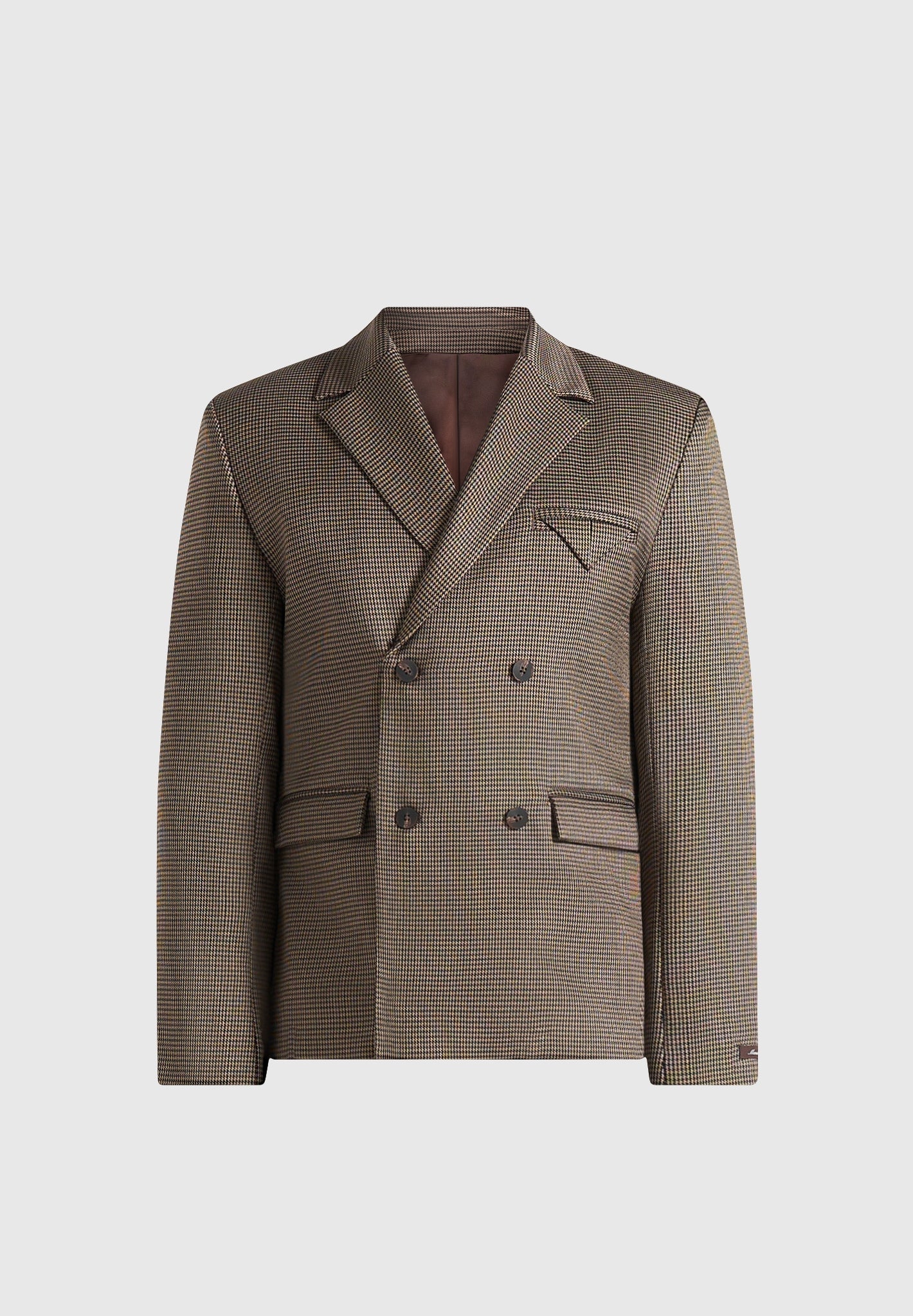 Didier - Houndstooth Double Breasted Suit Blazer - Brown