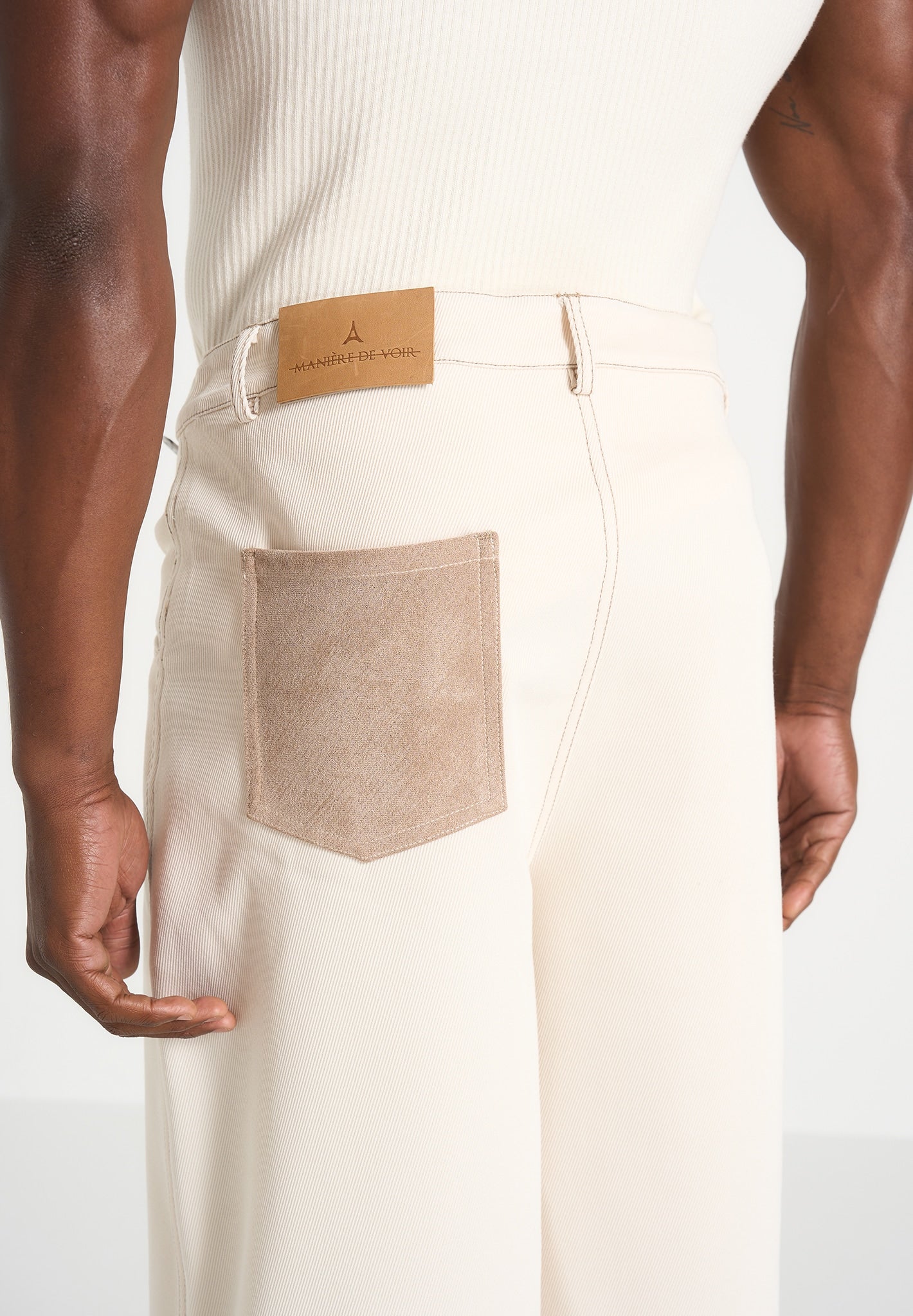 Lazare - Wide Leg Twill Jeans - Cream