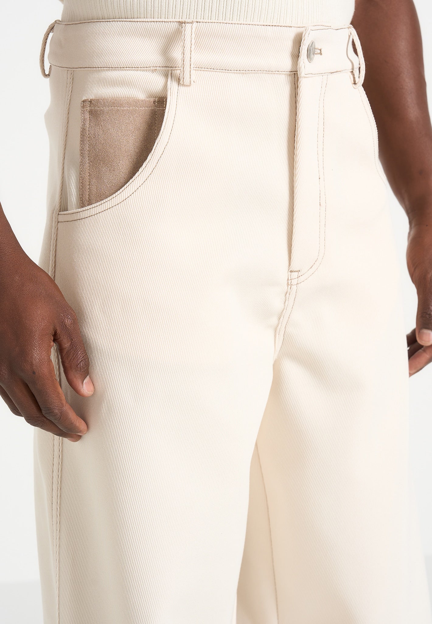 Lazare - Wide Leg Twill Jeans - Cream