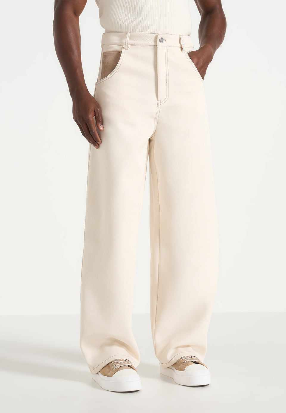 Lazare - Wide Leg Twill Jeans - Cream