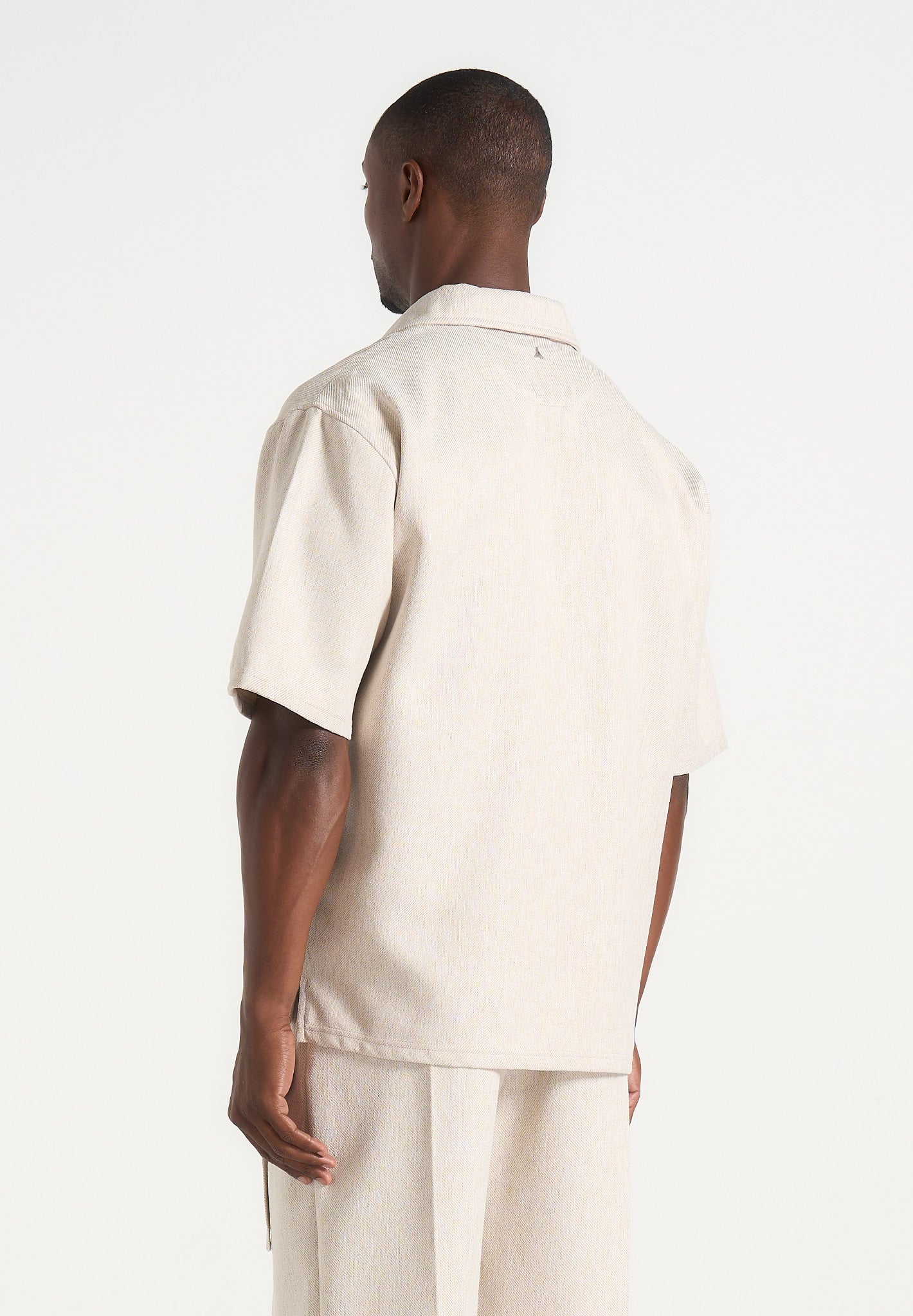 Norbert - Open Collar Textured Drawstring Shirt - Cream