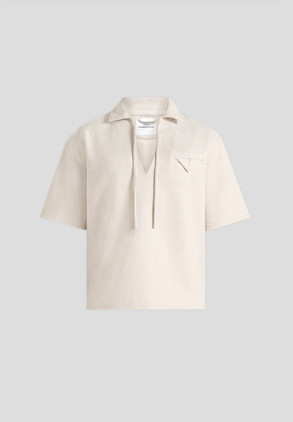 Norbert - Open Collar Textured Drawstring Shirt - Cream
