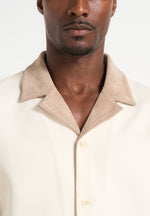 Joel - Twill Shirt with Suede Revere Collar  - Cream