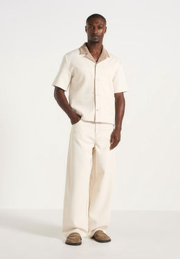 Joel - Twill Shirt with Suede Revere Collar - Cream