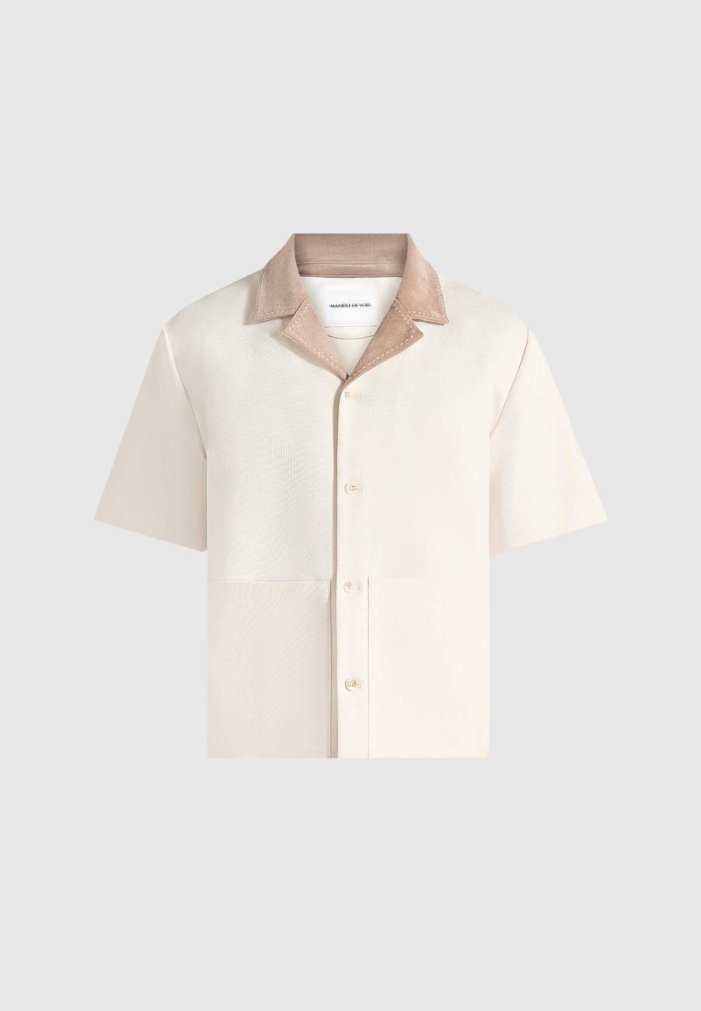 Joel - Twill Shirt with Suede Revere Collar  - Cream