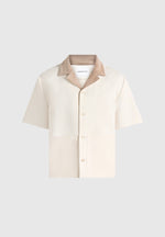 Joel - Twill Shirt with Suede Revere Collar  - Cream