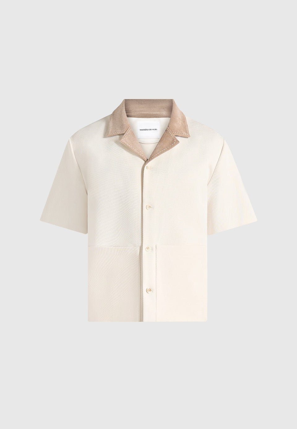 Joel - Twill Shirt with Suede Revere Collar  - Cream
