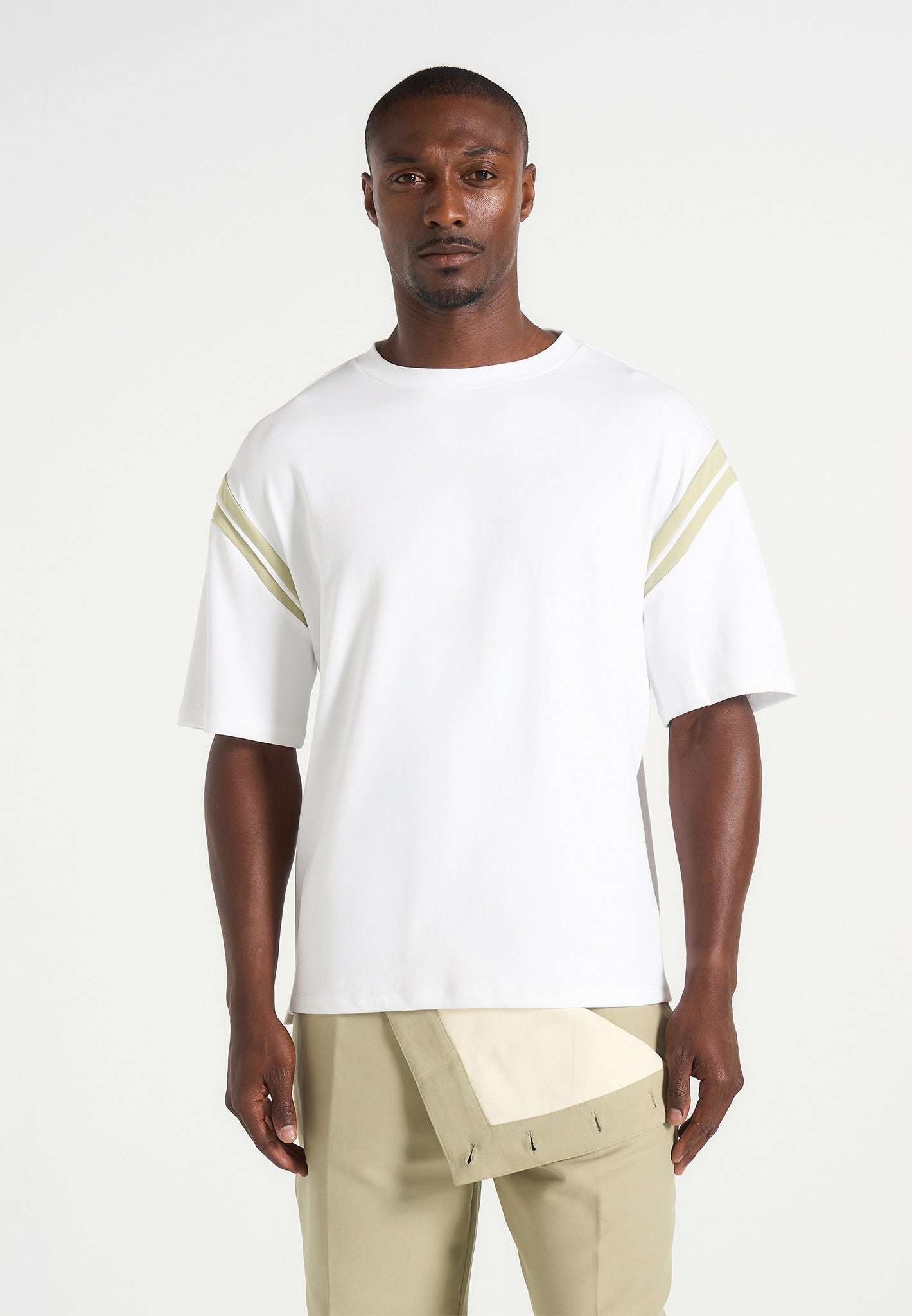 Georges - Varsity Cotton T-Shirt - Off White/Sage