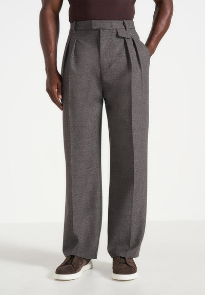 Pierre - Twin Pleat Tailored Trousers - Dark Grey