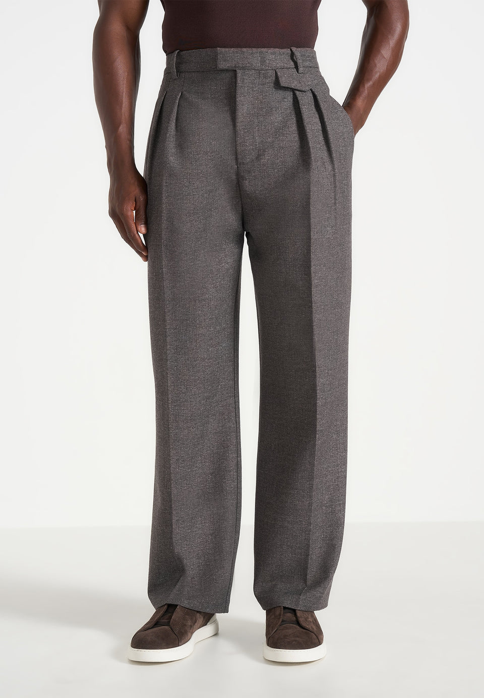 Pierre - Twin Pleat Tailored Trousers - Dark Grey