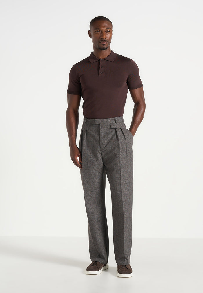 Pierre - Twin Pleat Tailored Trousers - Dark Grey