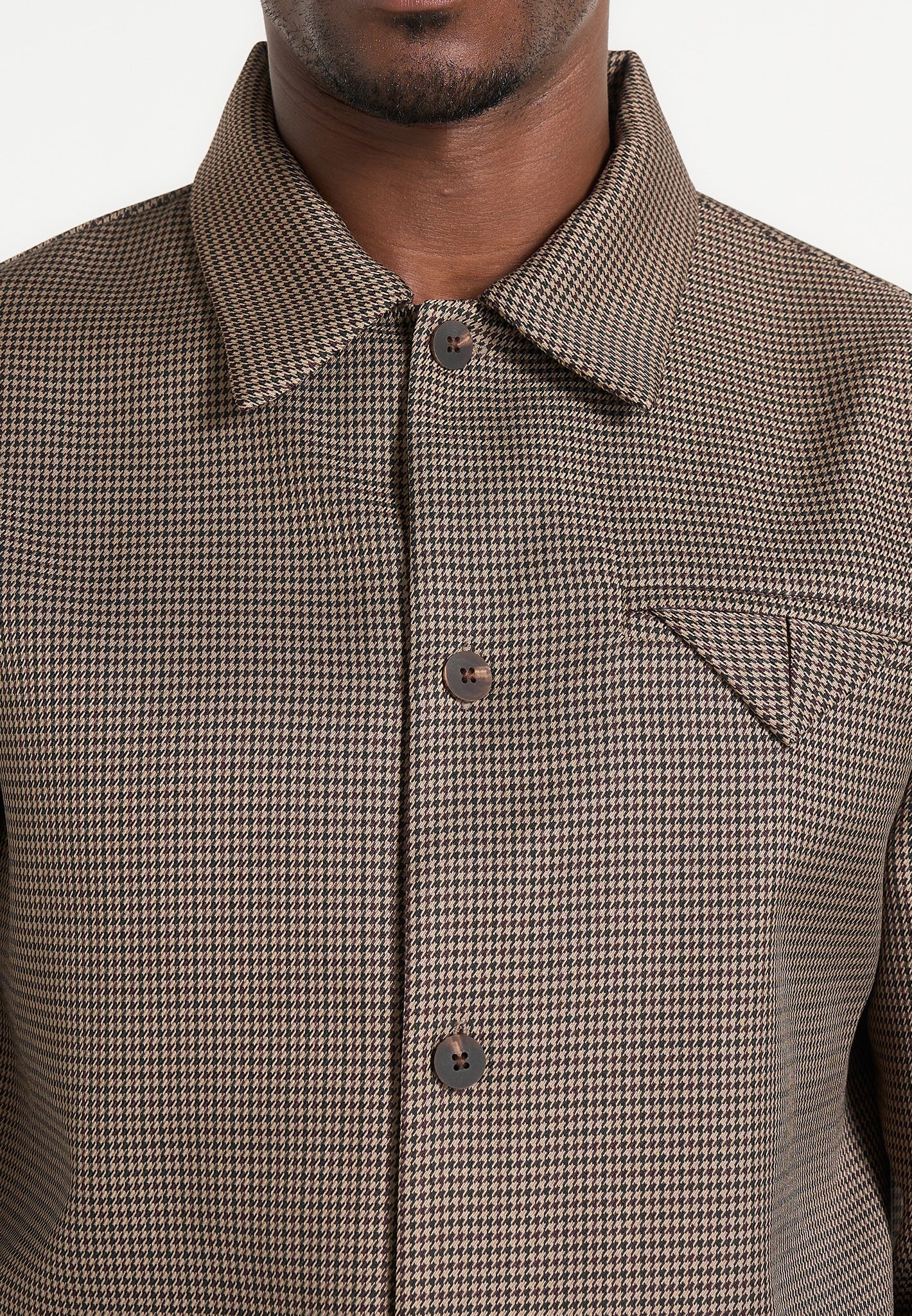 Leo - Houndstooth Overshirt - Brown