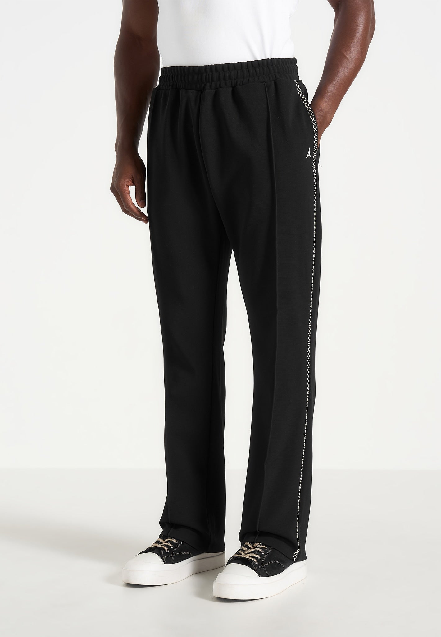 Gael - Contrast Whipstitch Relaxed Track Pants - Black