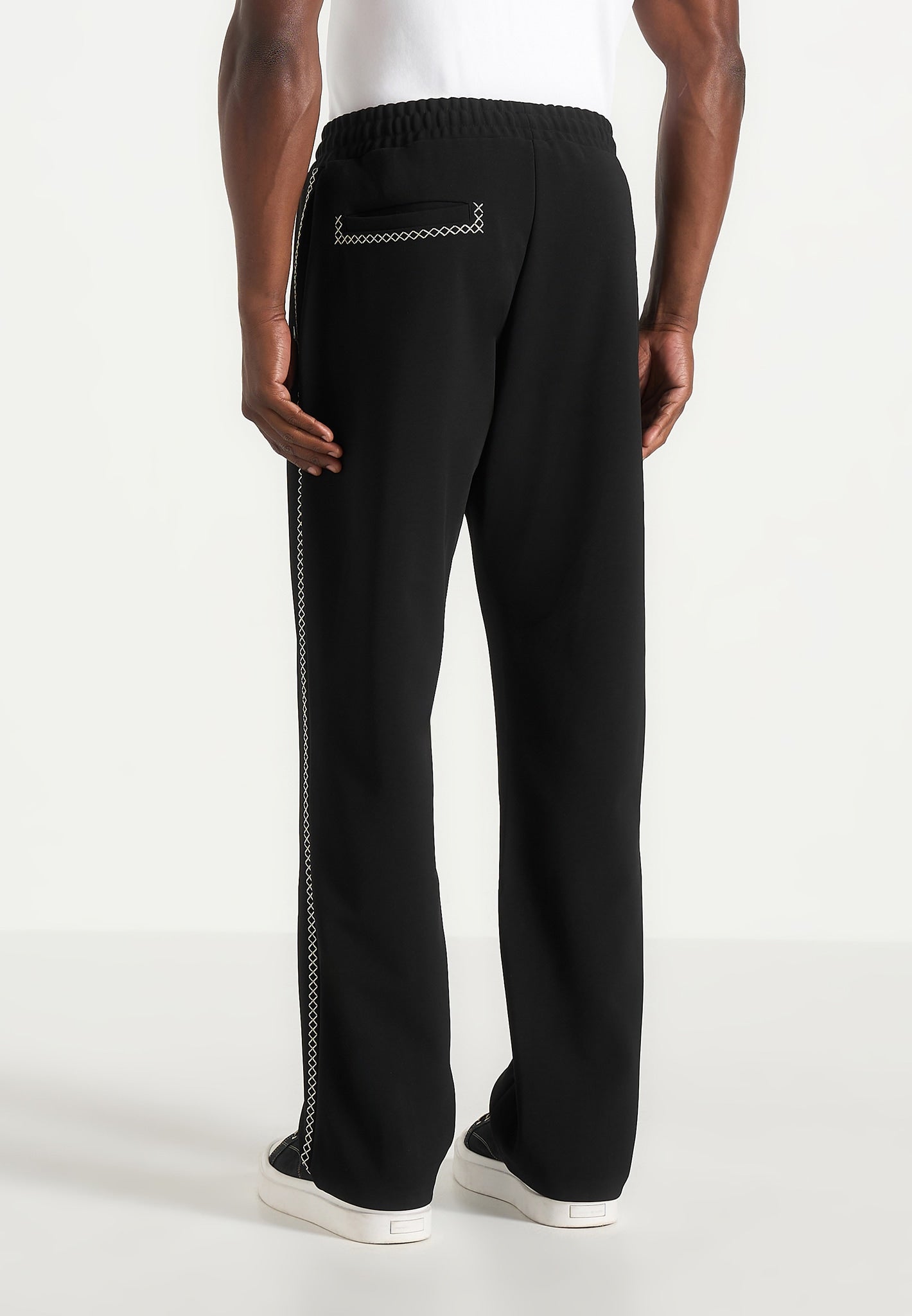 Gael - Contrast Whipstitch Relaxed Track Pants - Black