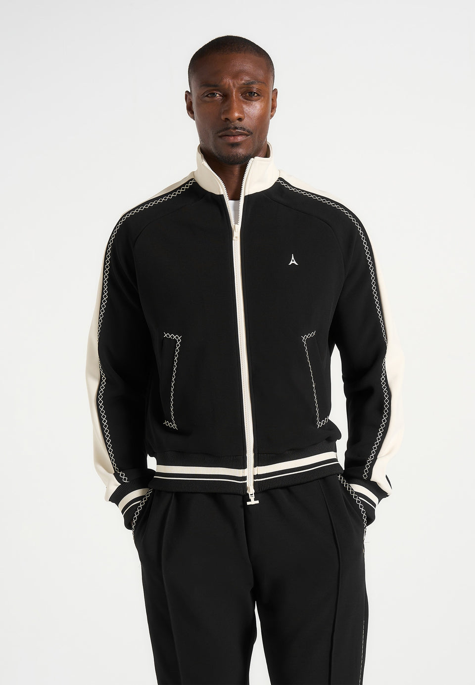 Tristan - Contrast Whipstitch Raglan Track Jacket - Black