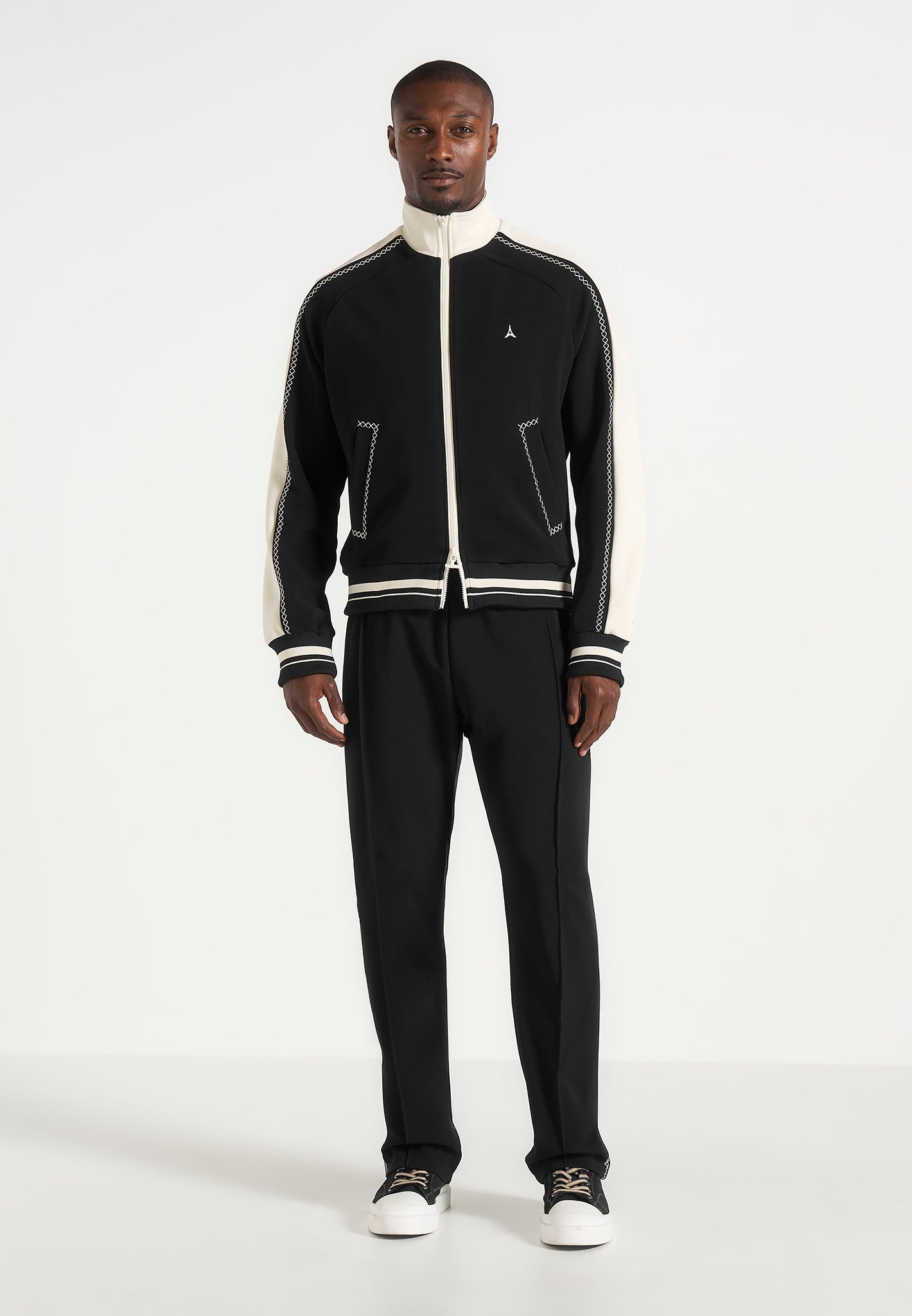 Tristan - Contrast Whipstitch Raglan Track Jacket - Black