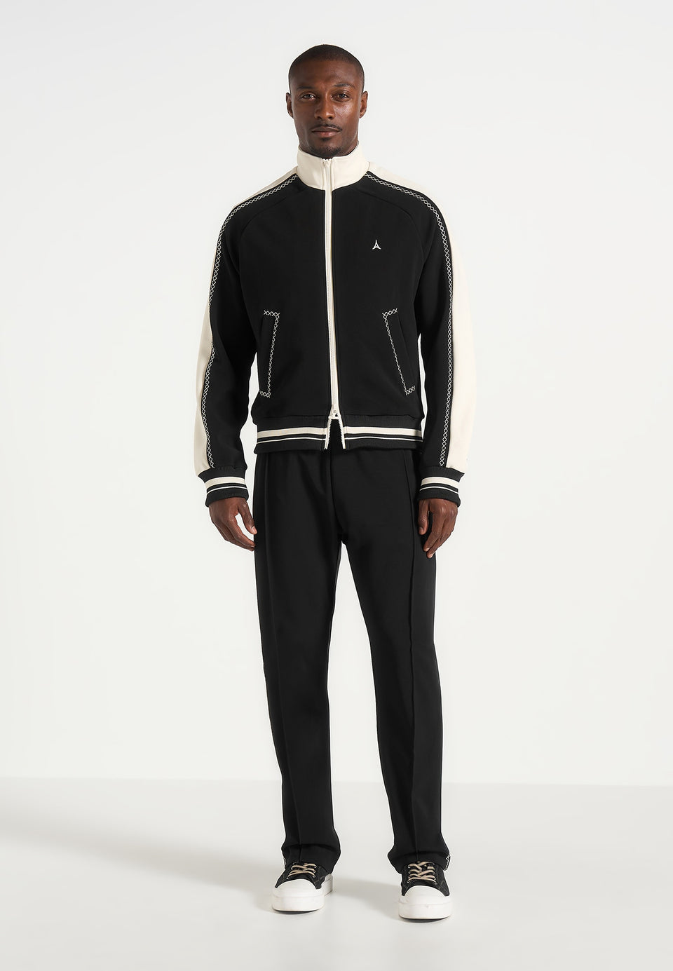 Tristan - Contrast Whipstitch Raglan Track Jacket - Black