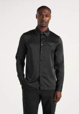 Elian - Satin Pinstripe Slim Fit Dress Shirt - Black