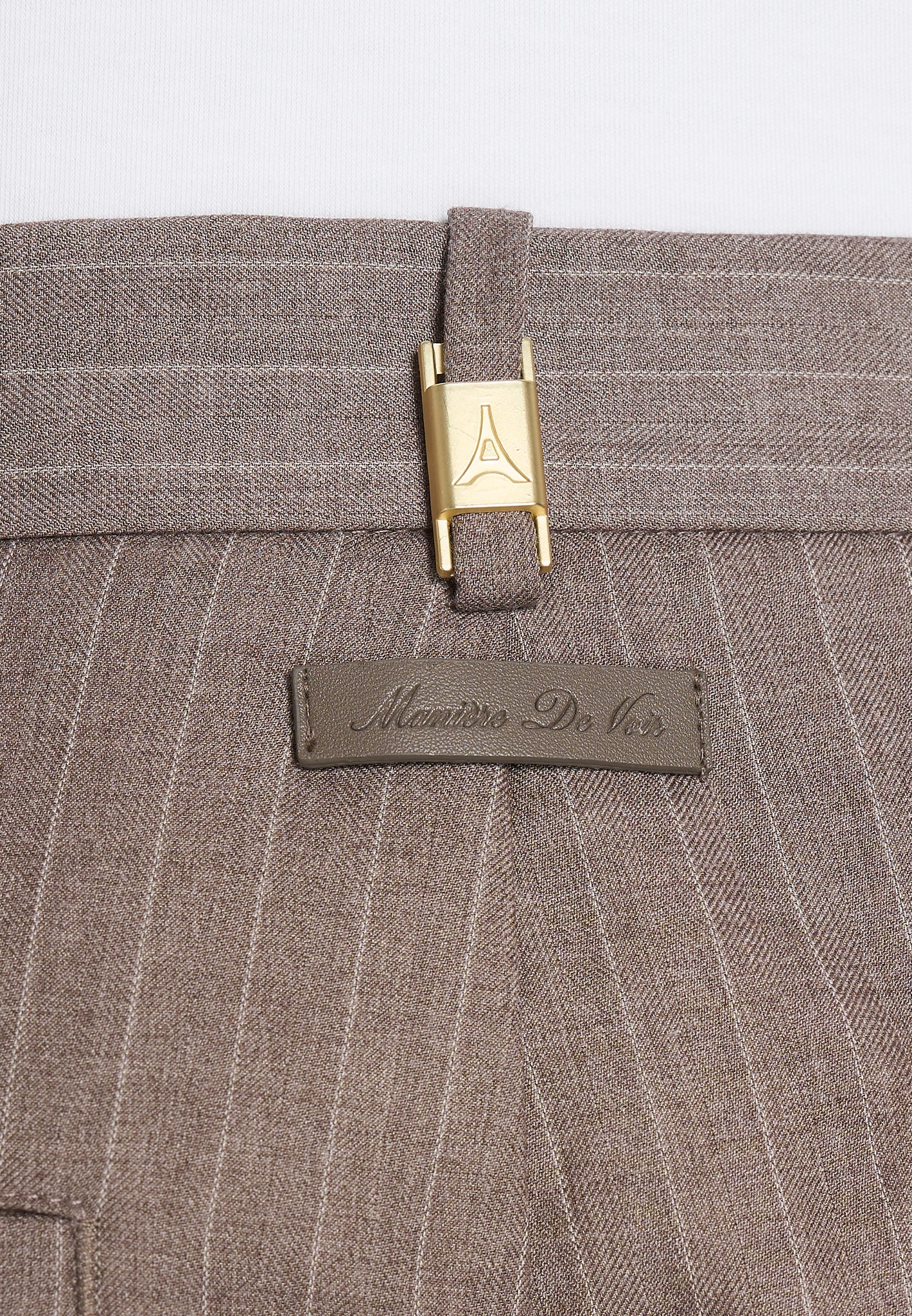 Charles - Wide Fit Wrap Leg Pinstripe Tailored Trousers - Taupe