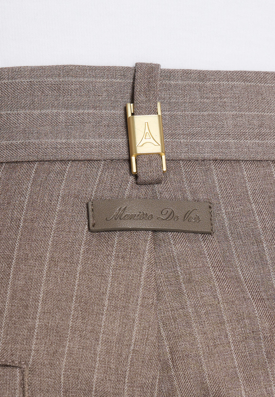 Charles - Wide Fit Wrap Leg Pinstripe Tailored Trousers - Taupe