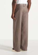 Charles - Wide Fit Wrap Leg Pinstripe Tailored Trousers - Taupe