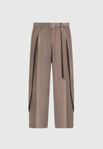 Charles - Wide Fit Wrap Leg Pinstripe Tailored Trousers - Taupe
