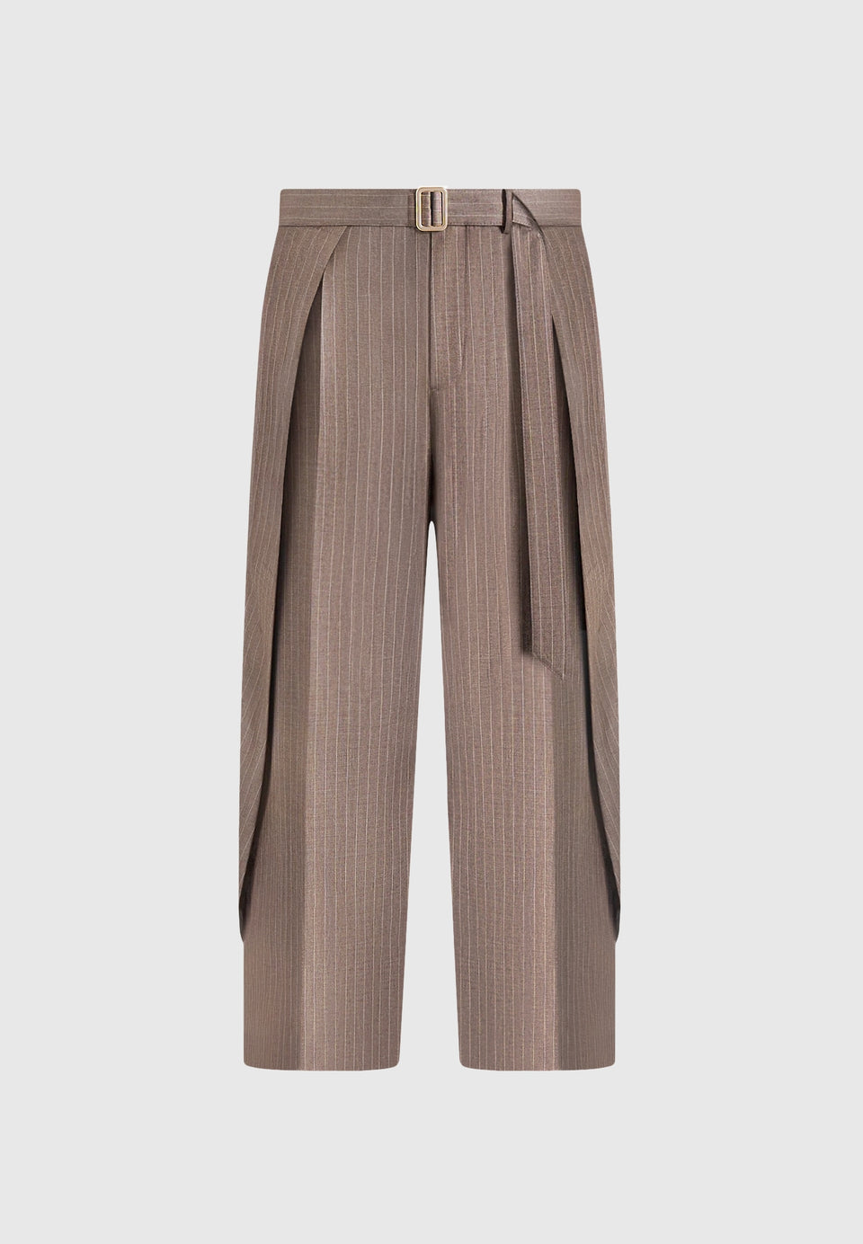 Charles - Wide Fit Wrap Leg Pinstripe Tailored Trousers - Taupe