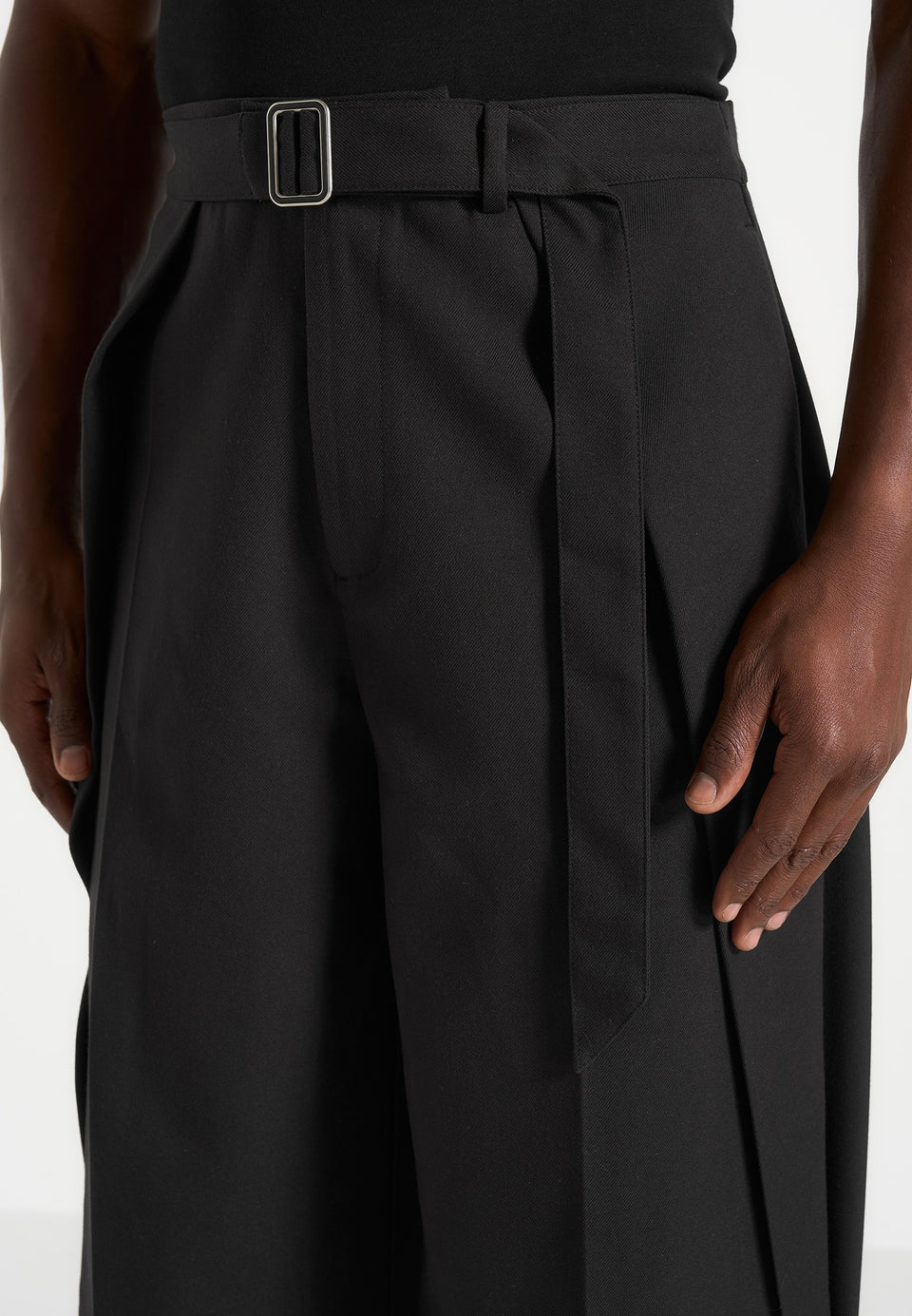 Charles - Wide Fit Wrap Leg Tailored Trousers - Black