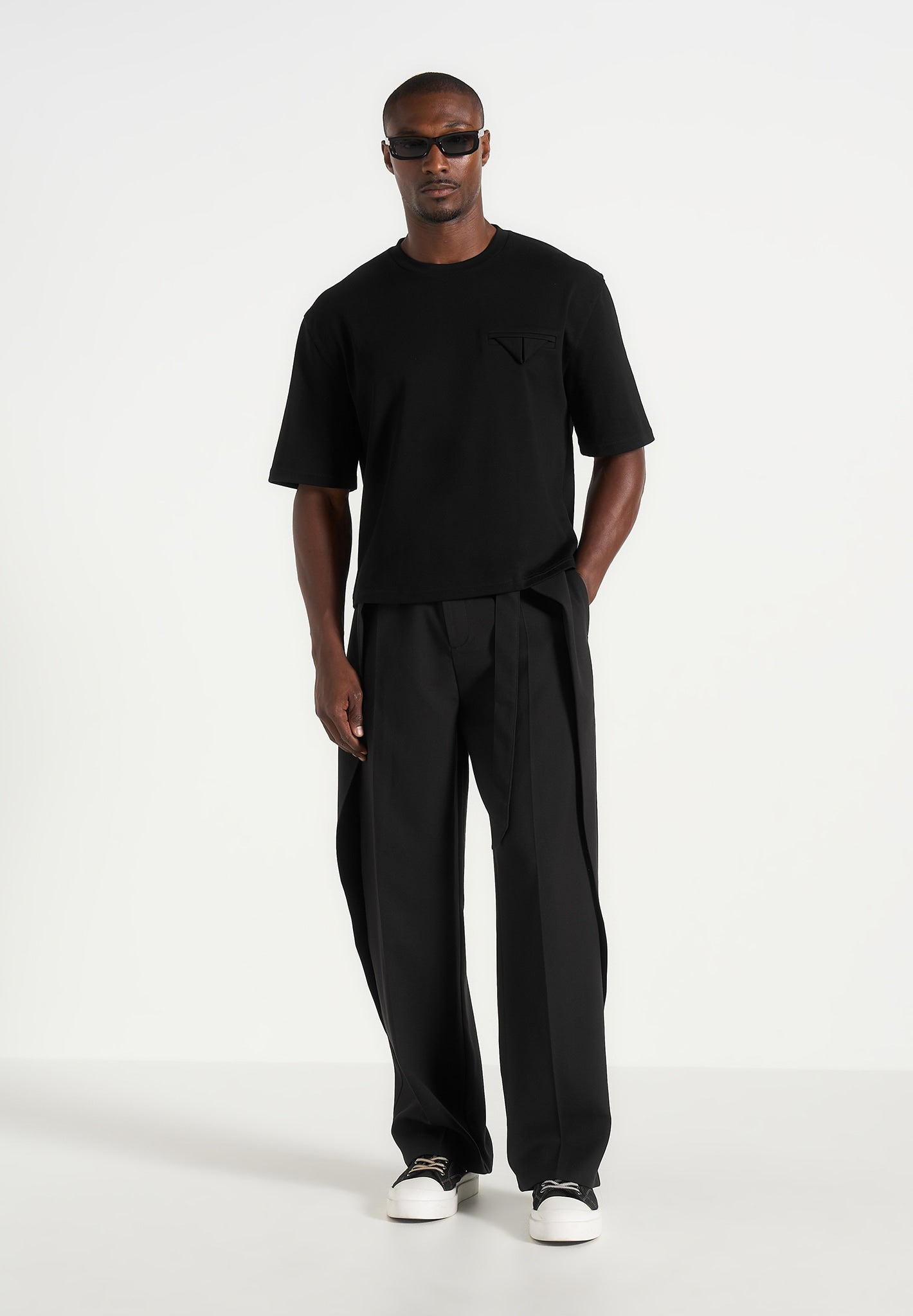 Charles - Wide Fit Wrap Leg Tailored Trousers - Black