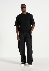 Charles - Wide Fit Wrap Leg Tailored Trousers - Black
