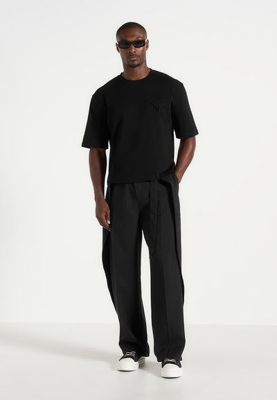 Charles - Wide Fit Wrap Leg Tailored Trousers - Black