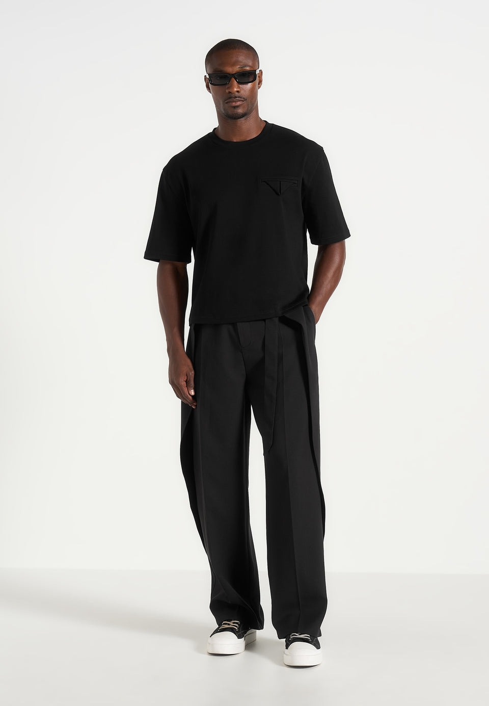 Charles - Wide Fit Wrap Leg Tailored Trousers - Black