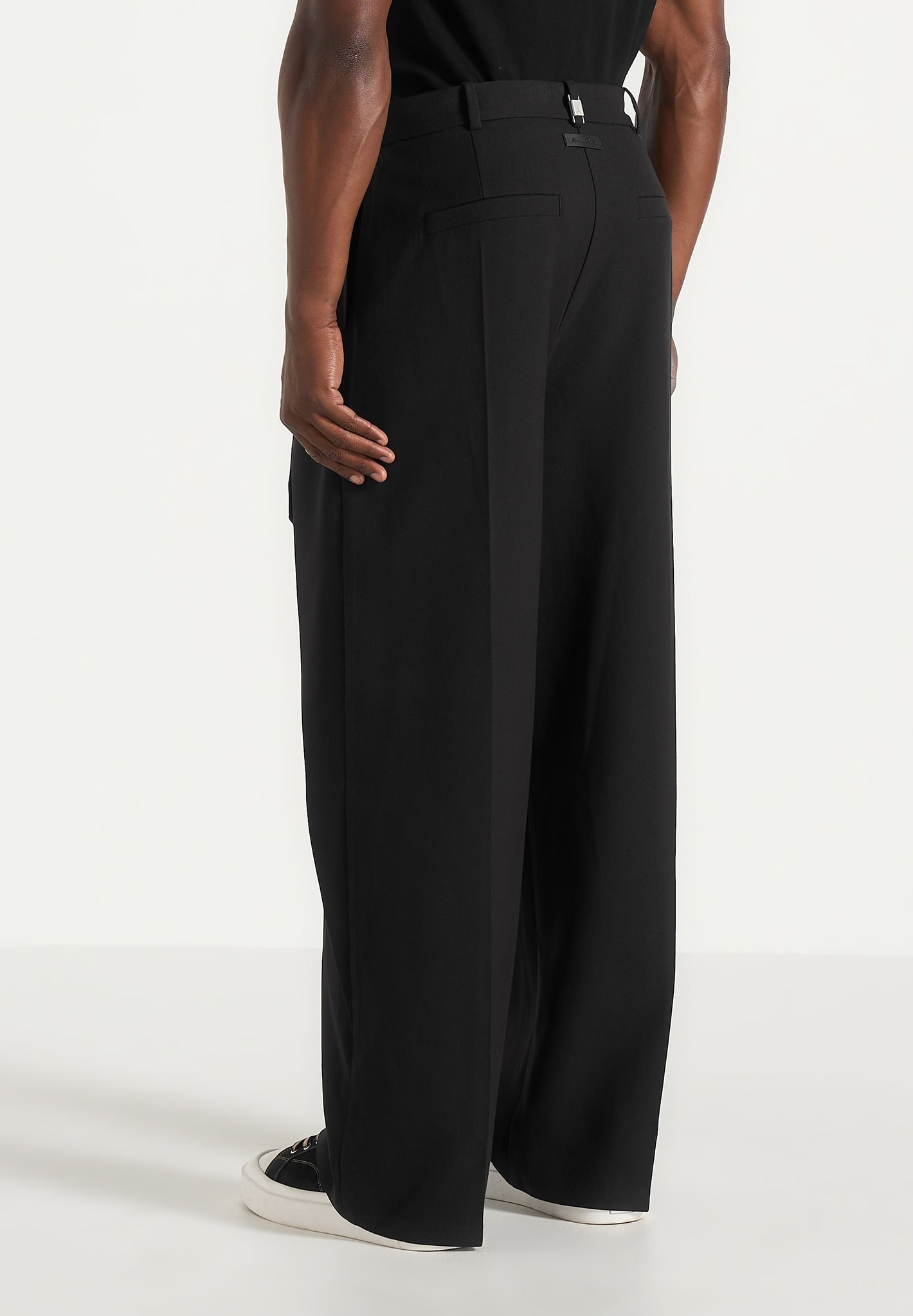 Charles - Wide Fit Wrap Leg Tailored Trousers - Black